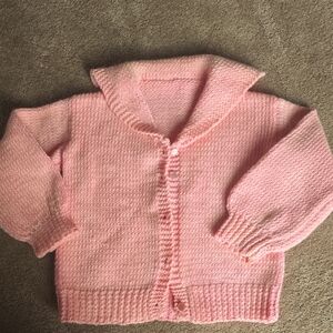 Hand Knit, Kids 2T Vtg Pink  Cardigan